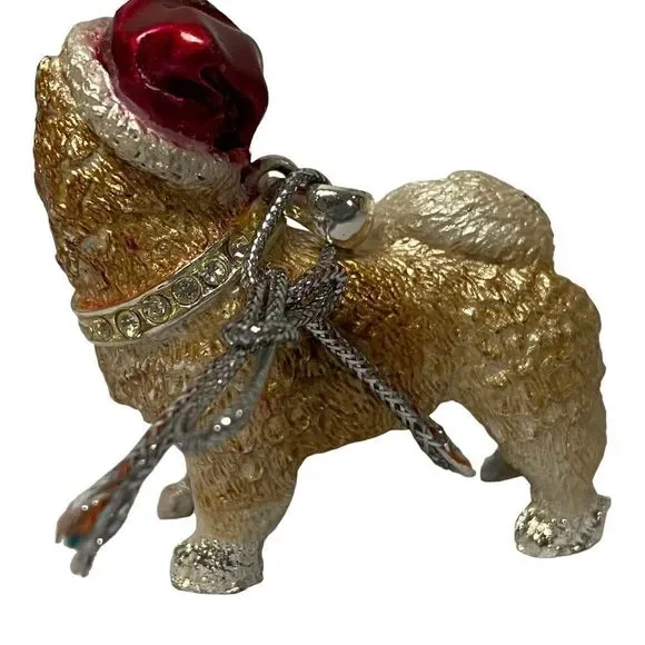 Dog Terrier Red Hat Rhinestone Necklace Gift Enamel Christmas Ornament